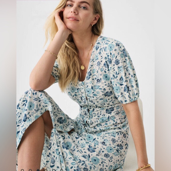 Faherty Sorrento Dress- Blue Floral Dress Size M - Picture 1 of 6